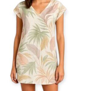 Tahari Linen shift dress medium tropical orange palm print